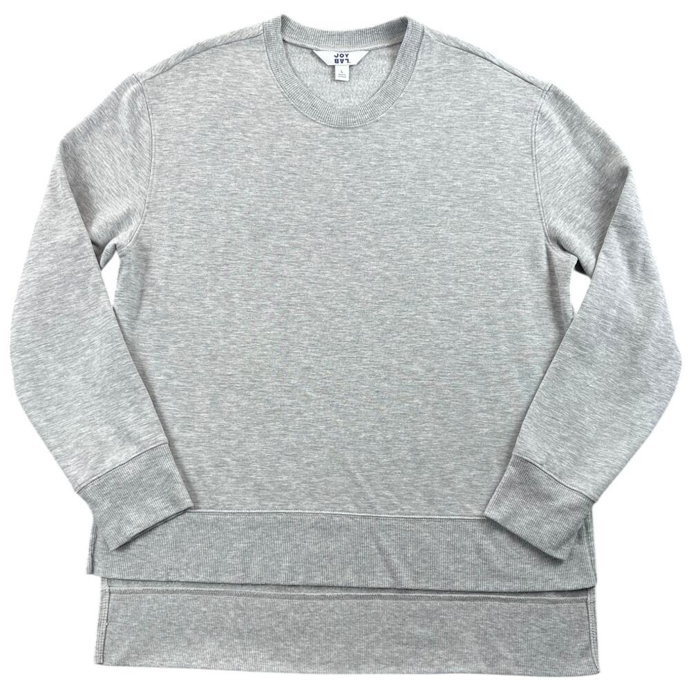 JoyLab Gray Fleece Sweatshirt Longline Crewneck Pullover Side Slit Women's Large